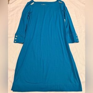 Lilly Pulitzer Teal Long Sleeve knee length dress with Gold details